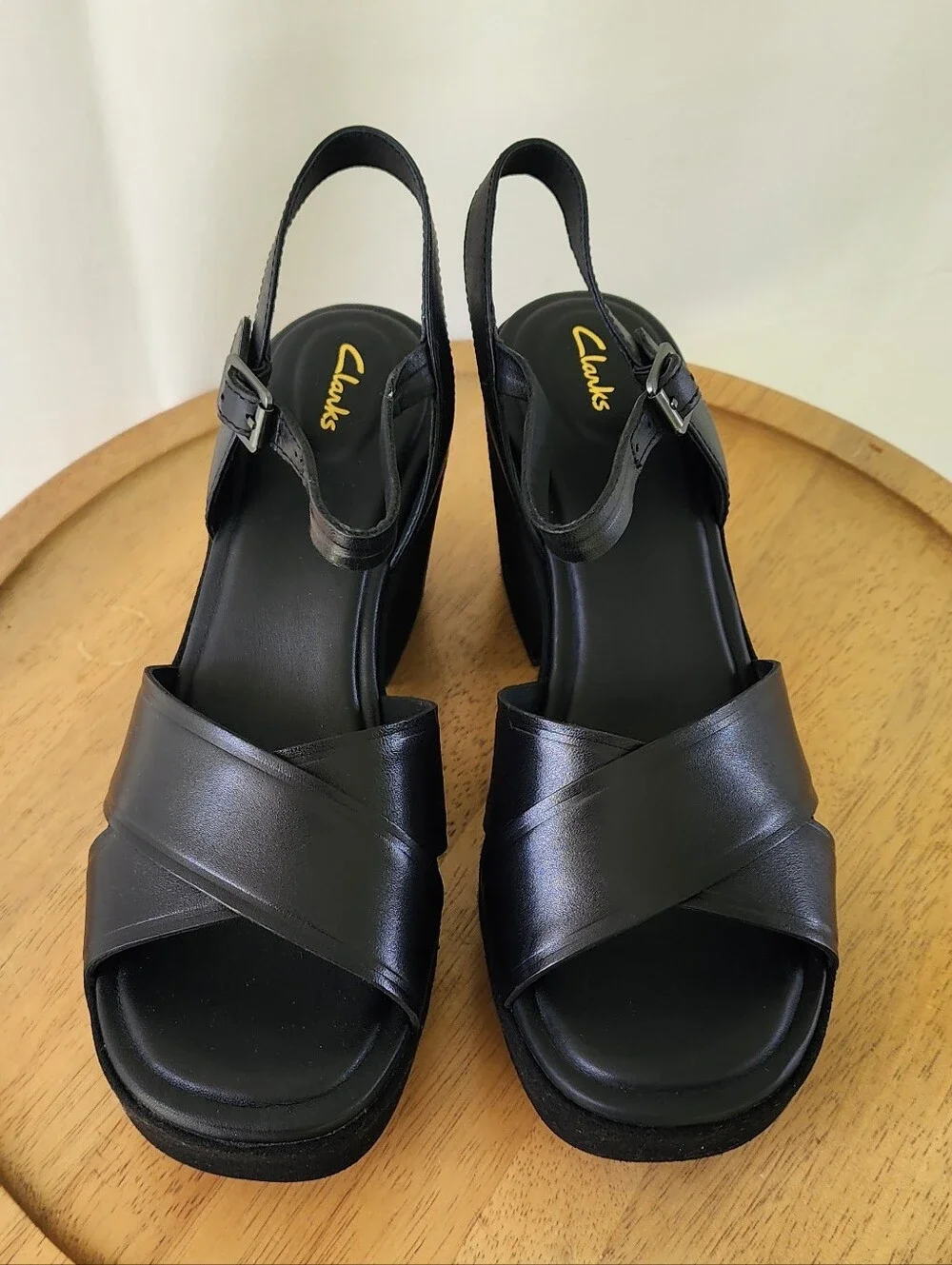 Clarks Maritsa Black Platform Block Heel Sandals Size 9